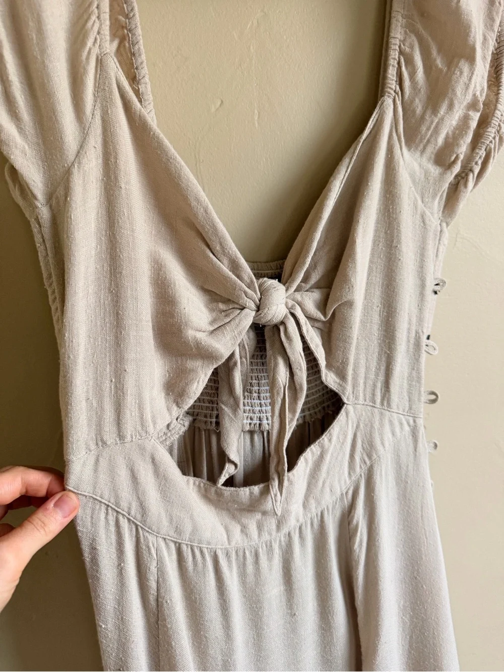 Free People Beige Backless Tie-Back Midi Dress - Picture 2 of 4